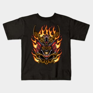 Samurai Warrior Head and Fire Kids T-Shirt